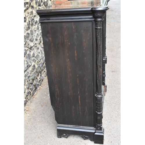 250 - A pair of 19th century Ceylon ebonised, ivory and brass inlaid side cabinets, the rectangular top wi... 