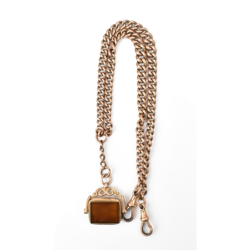 75 - A 9ct gold curb link pocket watch chain having two dog clip clasps and a 9ct gold swivel fob seal, 4... 