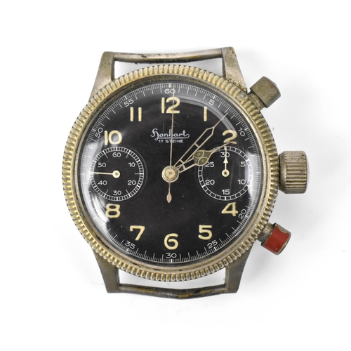 78 - A Hanhart, chronograph, military WW2 era, manual wind, gents, chromium plated pilots wristwatch, cir... 