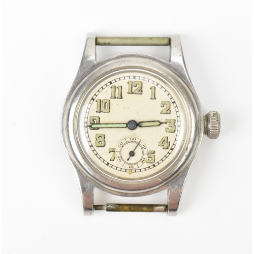 79 - A Rolex, manual wind, mid sized, stainless steel wristwatch, circa 1940s, having a silvered dial wit... 