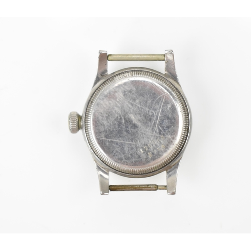 79 - A Rolex, manual wind, mid sized, stainless steel wristwatch, circa 1940s, having a silvered dial wit... 