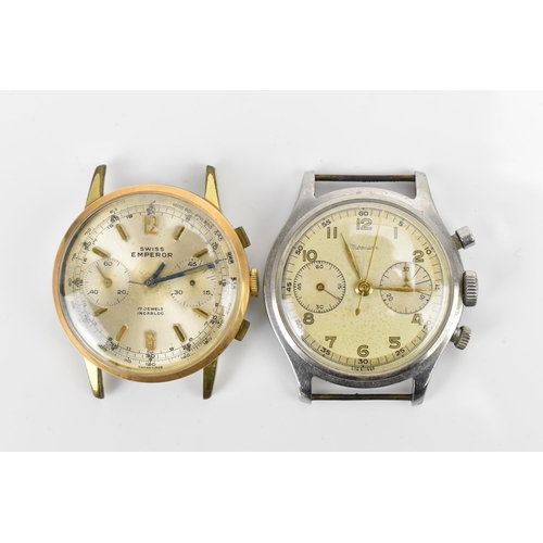 81 - Two mid 20th century, manual wind, gents chronograph wristwatches to include a stainless steel Mersm... 