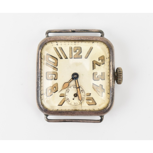 82 - An early 20th century Dreadnought, manual wind, gents, silver wristwatch, the dial having Arabic num... 