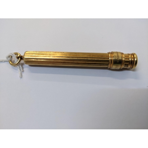1 - S Mordan & Co - an 18ct gold cased sliding pencil with a cylindrical ribbed body, inscribed NS 1920 ... 