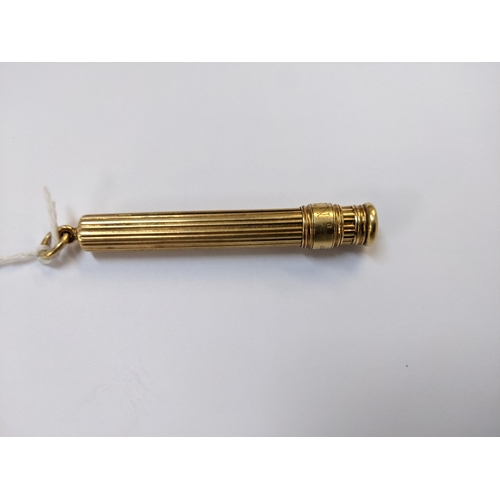 1 - S Mordan & Co - an 18ct gold cased sliding pencil with a cylindrical ribbed body, inscribed NS 1920 ... 