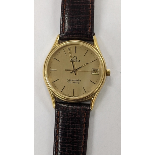 262 - An Omega Seamaster gents quartz gold plated wristwatch with original strap and buckle
Location:CAB1