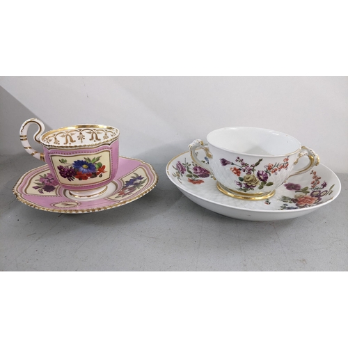 291 - A Hadley Worcester 19th century cabinet cup and saucer together with a continental Chelsea style cup... 