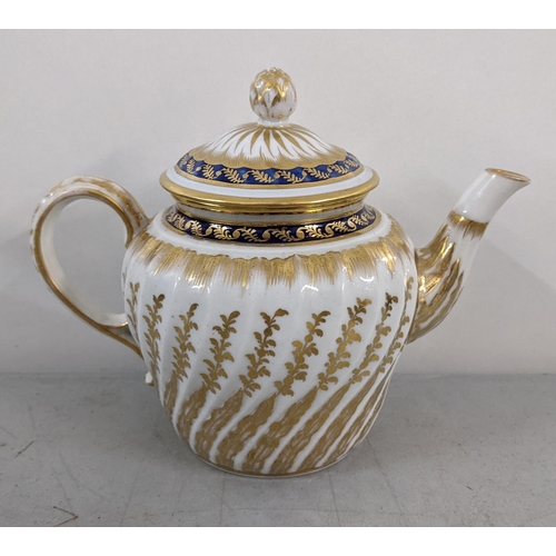 292 - An 18th century Royal Worcester batchelor's teapot having  gilt painted decoration, crescent mark to... 