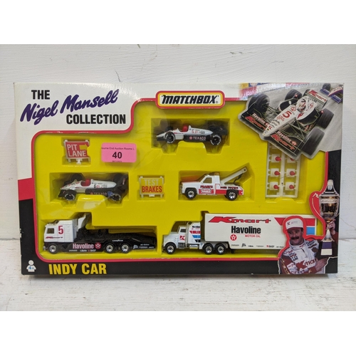 40 - The Nigel Mansell Matchbox collection, serial number NM832 Indy car and NM-810
Location: R2.4