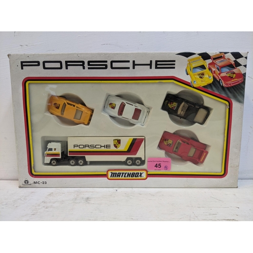 45 - Four presentation packs, one Matchbox Porsche pack to include for cars and a lorry, ( Serial Number ... 
