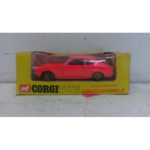 74 - A Corgi Whizzwheels 3 litre V6 Ford Capri 311 in florescent orange, fitted with black interior and r... 