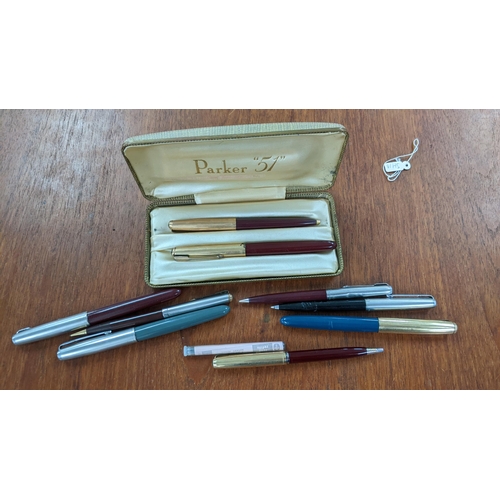 14 - Parker 51 fountain pens and pencil to include Just Aerometric and a Custom Australog Caps Location: ... 