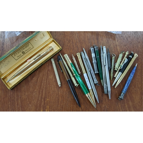 18 - Various mechanical pencils, some are sterling silver and yellow metal brands to include Morden, Ever... 