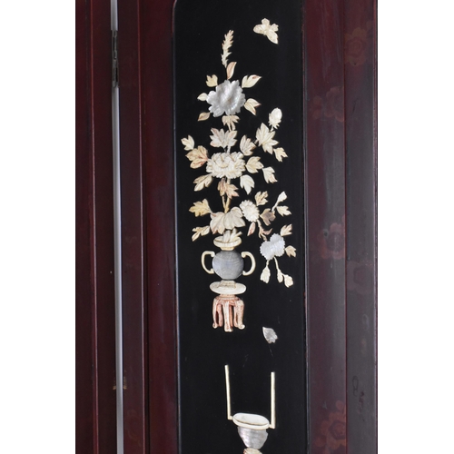 148 - A Japanese lacquer, bone and mother-of-pearl inlaid four-fold screen, circa 1900, each arched panel ... 