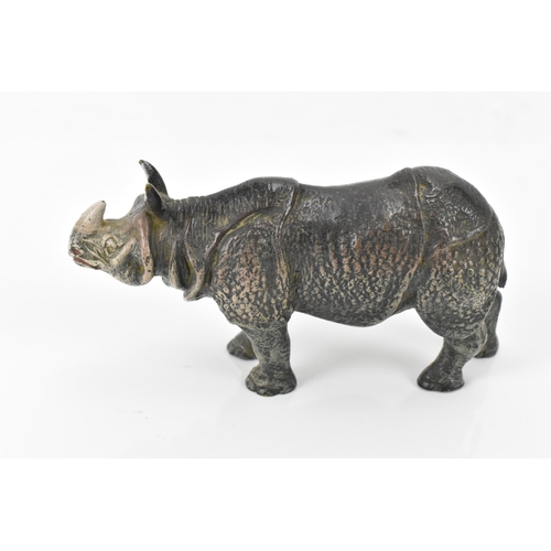 269 - An Austrian cold-painted bronze model of a rhino, naturalistically modelled with textured effect, 12... 