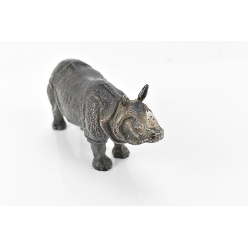 269 - An Austrian cold-painted bronze model of a rhino, naturalistically modelled with textured effect, 12... 