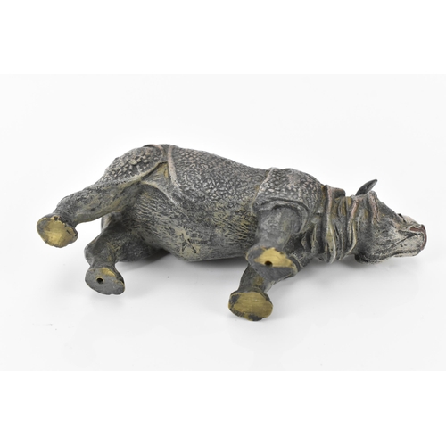 269 - An Austrian cold-painted bronze model of a rhino, naturalistically modelled with textured effect, 12... 