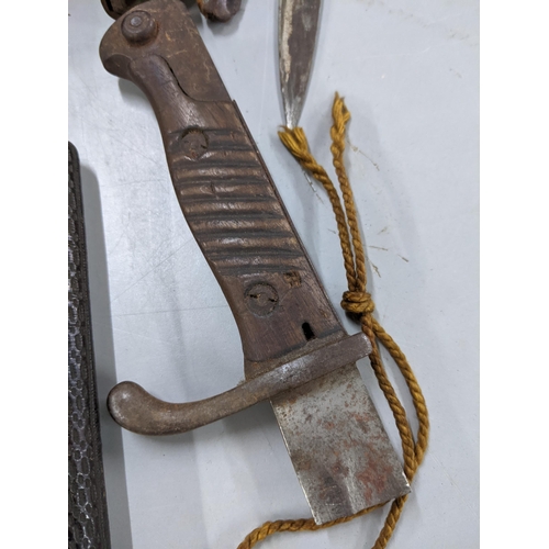 272 - Mixed militaria and related to include a WWII era spike bayonet with scabbard, a shagreen handle, a ... 