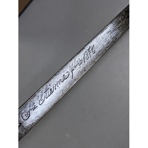 275 - A 19th century French 'Gras' bayonet having 52cm triangular blade, signed to back and dated 1875, to... 