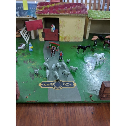 279 - An Amersham toys farmyard to include sheep, horses, pigs, cows and a duck
Location:R2.4