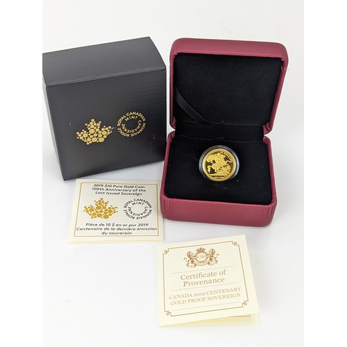 128 - Canada - Elizabeth II (1952-2022), 2019 24ct Gold Proof Ten Dollars for the 100th Anniversary of the... 