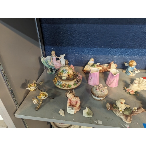 350 - A mixed lot to include Capodimonte figures of angels A/F, model birds A/F, a teapot, lidded pots and... 