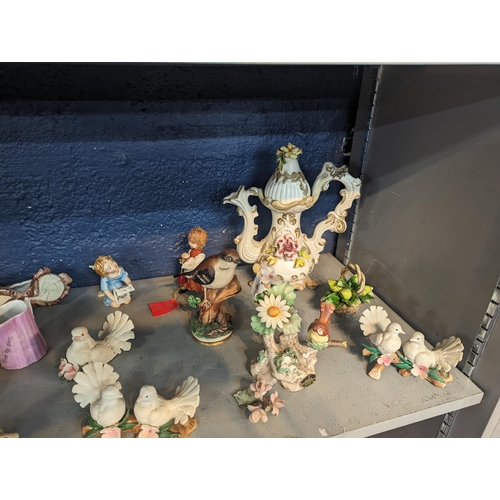 350 - A mixed lot to include Capodimonte figures of angels A/F, model birds A/F, a teapot, lidded pots and... 