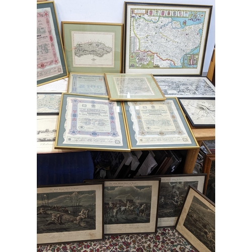 341 - 19th/20th century maps to include Hampshire, Sussex, Russian Company bonds, and a set of four 'The F... 