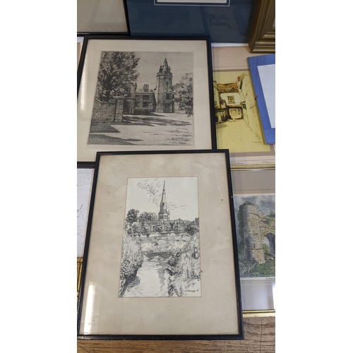 342 - Prints and engravings to include views of buildings, churches, street scenes, portraits and others L... 