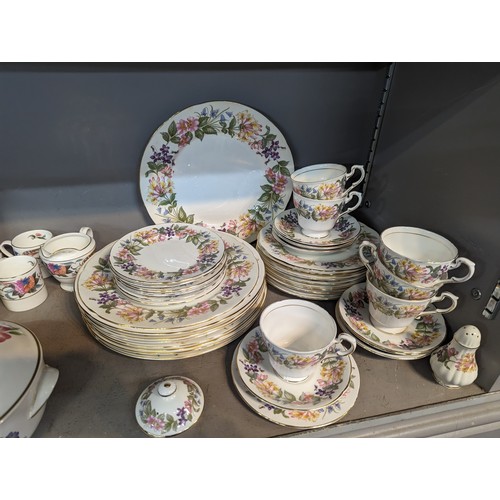 496 - A collection of mixed china cups, saucers, plates and others to include Minton Donovan Bird pattern,... 