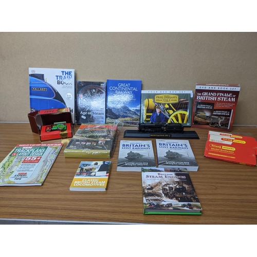 459 - A miscellaneous lot of railway interest items and steam power to include DVD box set, models of Yest... 