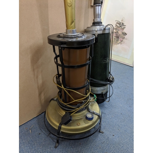 280 - Two Steampunk style lamps, both on cylindrical bases, one made from the components of a vacuum clean... 