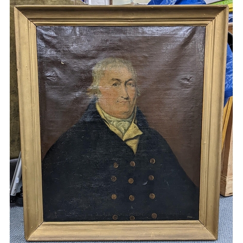 289 - An early 19th century oil on canvas portrait of William Buttle Esquire, 73cm x 60cm, framed, with in... 