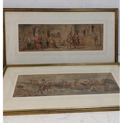 338 - A pair of George Cattermole watercolours, one of a man on horseback, and the other an interior scene... 