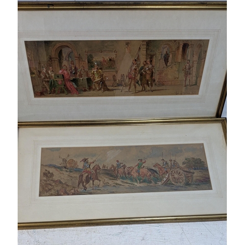 338 - A pair of George Cattermole watercolours, one of a man on horseback, and the other an interior scene... 