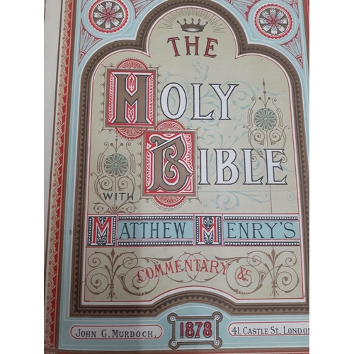 371 - Books-Two antiquarian family bibles with ornate gilt bracket corners, one dated 1878 with Matthew He... 