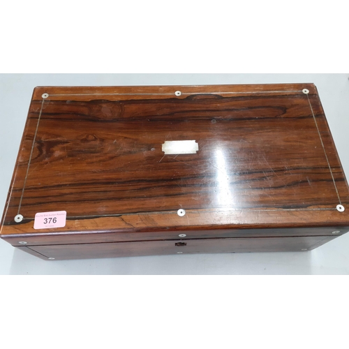 376 - A 19th century rosewood writing slope inset with mother of pearl, lock A/F
Location: FSR