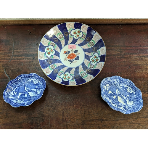 422 - Late 19th century Japanese Imari charger and two blue and white dishes Location: A2M