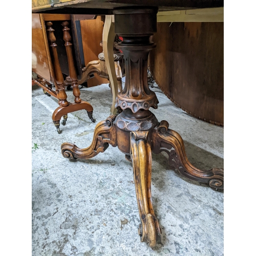 432 - An early Victorian walnut pedestal card table, swivel and fold over top with circular inset baize, o... 