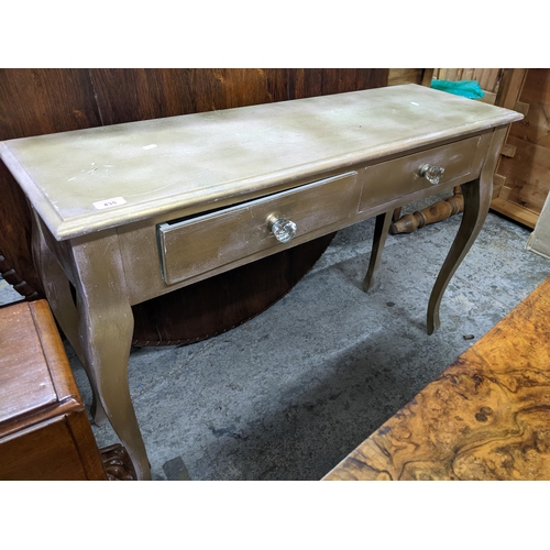 435 - A gold painted hall table with two frieze drawers with glass handles 75cm x 111cm x 36cm Location: G