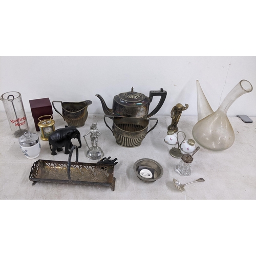 452 - A mixed lot to include a silver spoon, silver plated tea set, miniature clock and other items Locati... 