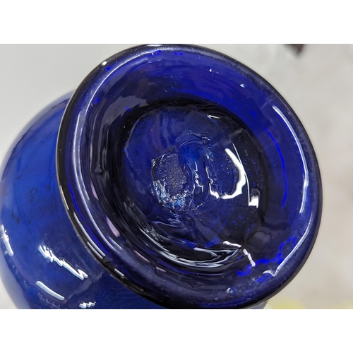 490 - Mixed glassware to include a blue 'organic' form vase having twisted swan neck, cut glass and crysta... 