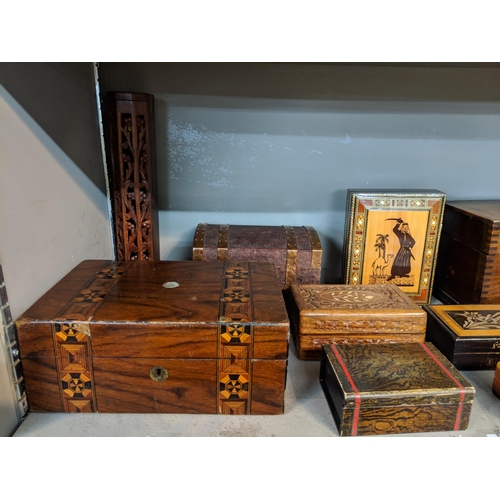 497 - A collection of wooden boxes to include Oriental style and decorative storage and trinket boxes
Loca... 