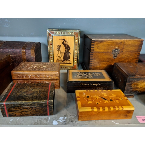 497 - A collection of wooden boxes to include Oriental style and decorative storage and trinket boxes
Loca... 