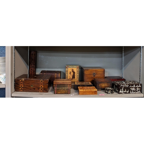 497 - A collection of wooden boxes to include Oriental style and decorative storage and trinket boxes
Loca... 