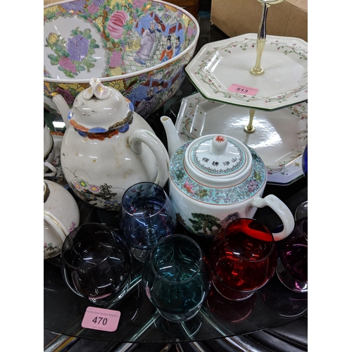 513 - Mixed 20th century ceramics to include a Japanese egg shell part tea set, a Johnson Brothers cake st... 