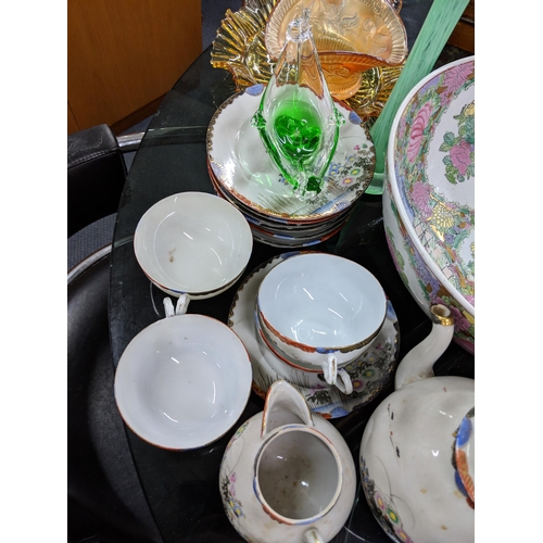 513 - Mixed 20th century ceramics to include a Japanese egg shell part tea set, a Johnson Brothers cake st... 