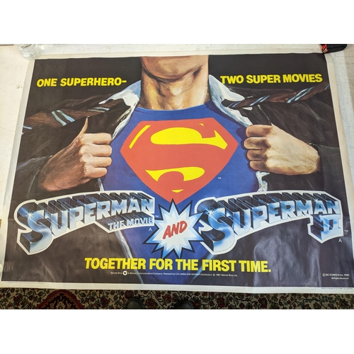 467 - Four vintage posters to include a British DC Comics Inc 1980 Superman The Movie and Superman II Quad... 