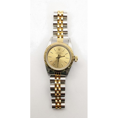 38 - A Rolex Oyster Perpetual, automatic, ladies, steel and yellow gold wristwatch, circa 1988, having a ... 
