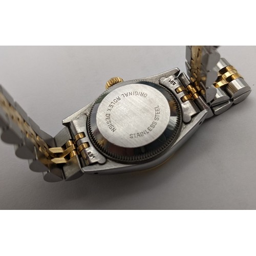 38 - A Rolex Oyster Perpetual, automatic, ladies, steel and yellow gold wristwatch, circa 1988, having a ... 
